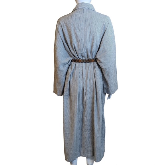 Gray & White Striped Collared Button Down Oversized Maxi Dress Size S - Picture 4 of 7